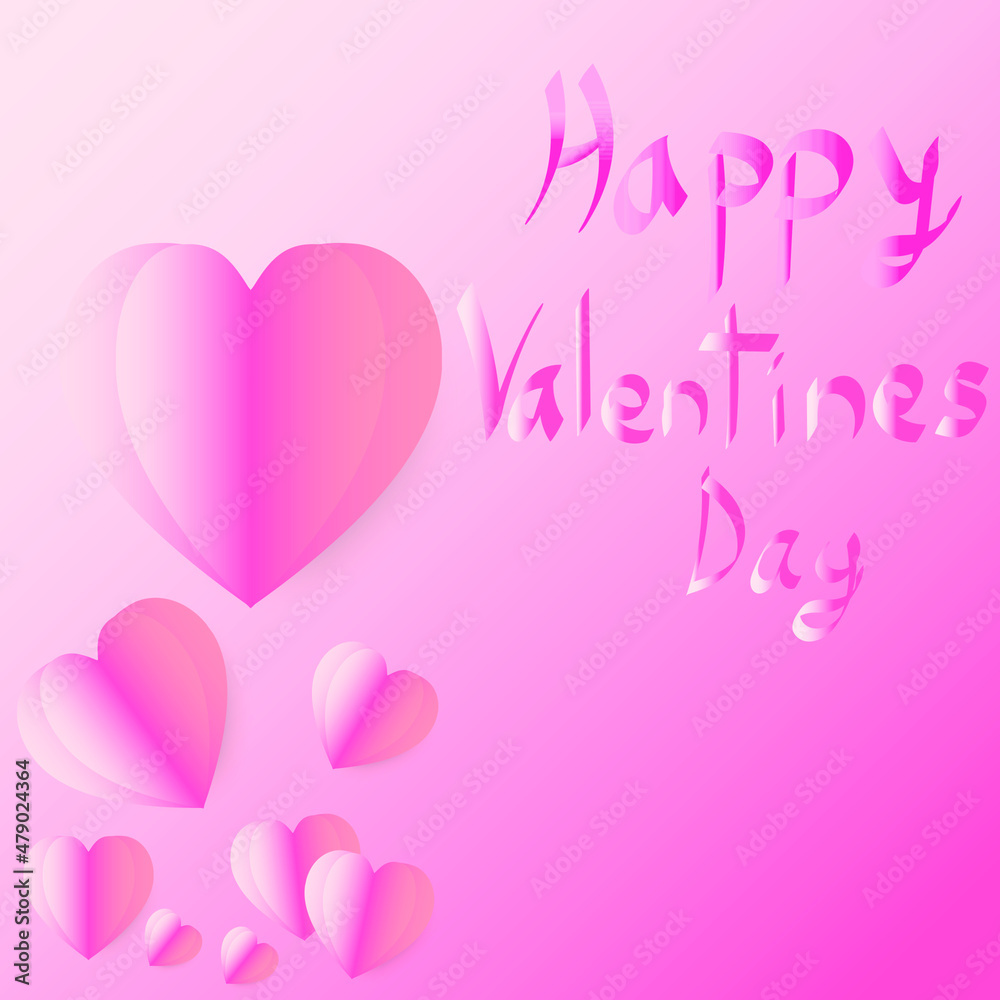 valentine's day card with pink paper heart shape. happy day.