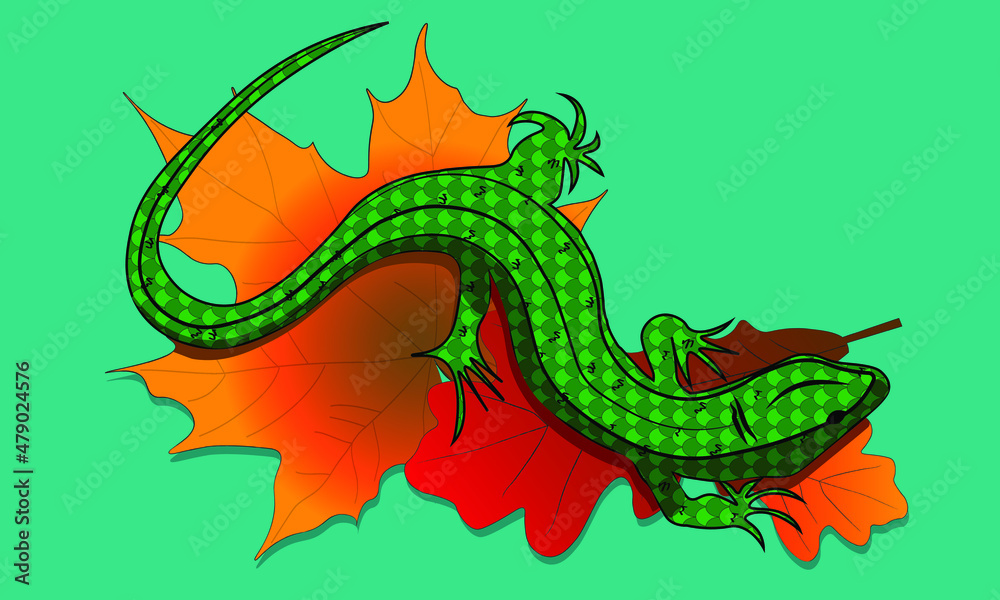 Naklejka premium Abstract colorful flyer, poster, banner, placard, brochure design template with lizard and leafage