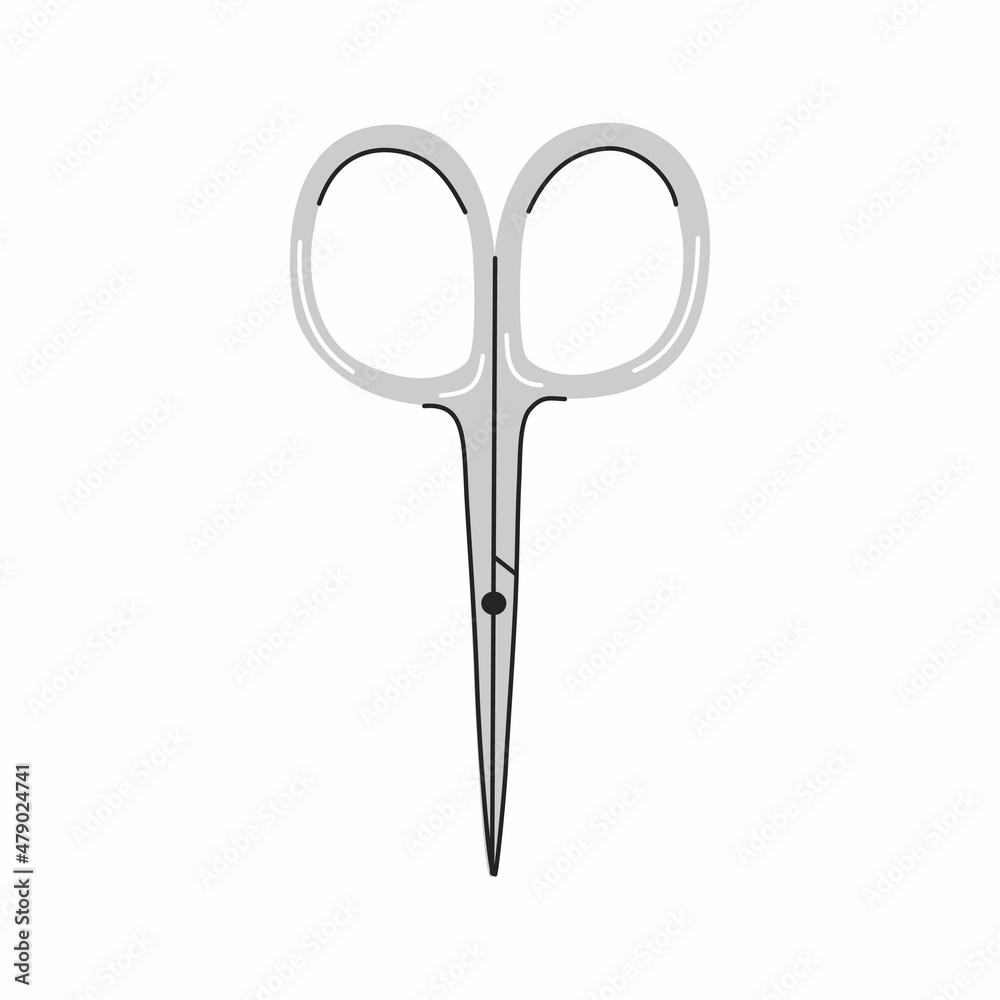 Closed manicure and pedicure scissors in cute cartoon flat style isolated on white background. Manicure element. Closed manicure and pedicure scissors in cute cartoon flat style isolated on white background. Manicure element.
