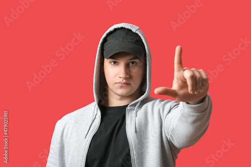 Young man using virtual scr...
