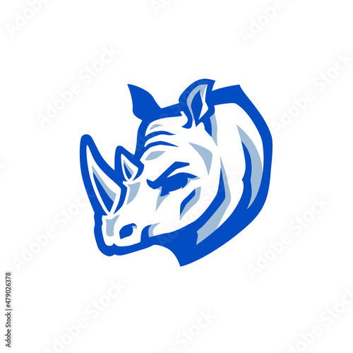 White Rhino mascot logo illustration template for label, badge, advertisement or sign. Rhinoceros head vector image. 