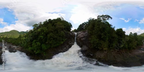 Waterfall in the tropical mountain jungle. Bopath Falls top view. Sri Lanka. 360VR. photo