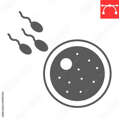 Sperm fertilizing egg cell glyph icon, fertility and reproduction, fertilization egg cell vector icon, vector graphics, editable stroke solid sign, eps 10.