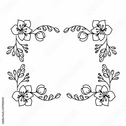 Fototapeta Naklejka Na Ścianę i Meble -  Flower frame for postcard design. Doodle set of colors for scrapbooking. Isolated flowers. Floral pattern vector. The set of hand drawn vector decorative elements for your design. 