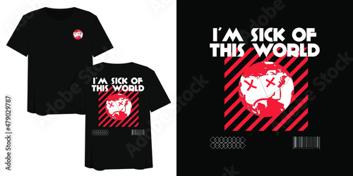 Streetwear Design Vector Illustration of Red and White Worldwide with Text