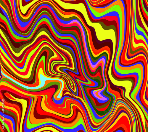 Vector seamless pattern of abstract fluid psychedelic stripes and lines in the style of the 60s and 70s wallpaper design.