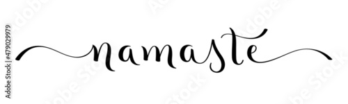 NAMASTE black vector brush calligraphy banner with swashes