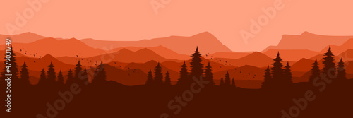 dawn landscape mountain scenery vector illustration for pattern background, wallpaper, background template, and backdrop design