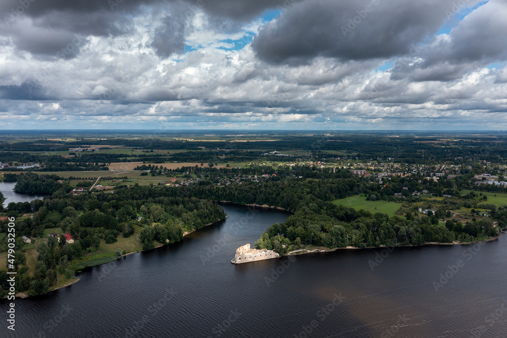 Obraz premium Daugava river next to Koknese city, Latvia.