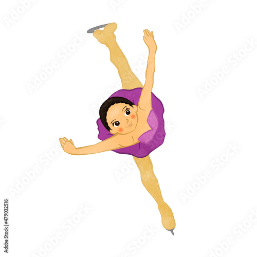 Cute figure skating girl doing camel technique 01