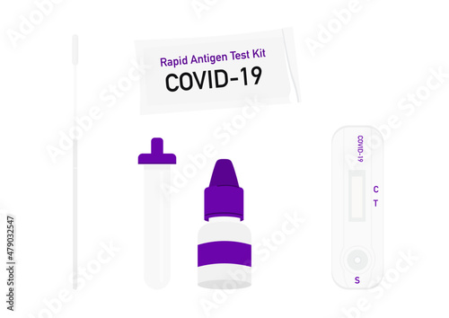 set of covid-19 rapid antigen test kit ATK vector set isolated on plane background