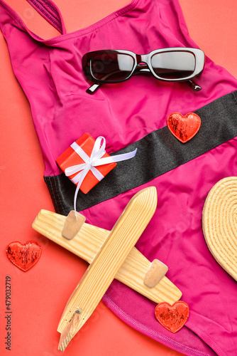 Wooden airplane, swimsuit, ...