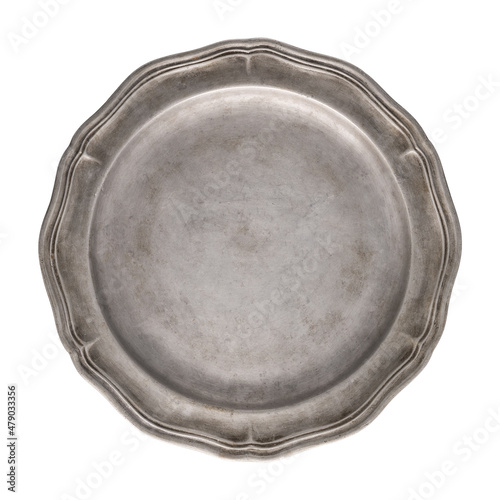 Vintage metal plate isolated on white background. photo