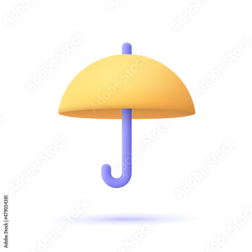 Yellow umbrella. 3d vector icon. Cartoon minimal style