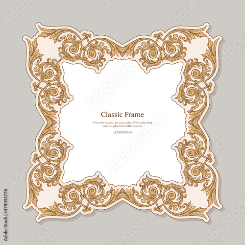 Baroque frame decor. Detailed rich ornament graphic line art. Vector illustration in beige colors