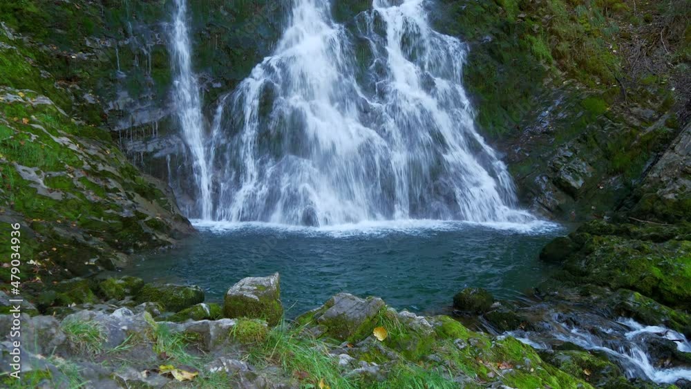 Waterfall River with Clean Fresh Natural Water from Melting Ice Mountain in Nature Landscape Scenery Environment Waterfall River with Clean Fresh Natural Water from Melting Ice Mountain in Nature Landscape Scenery Environment