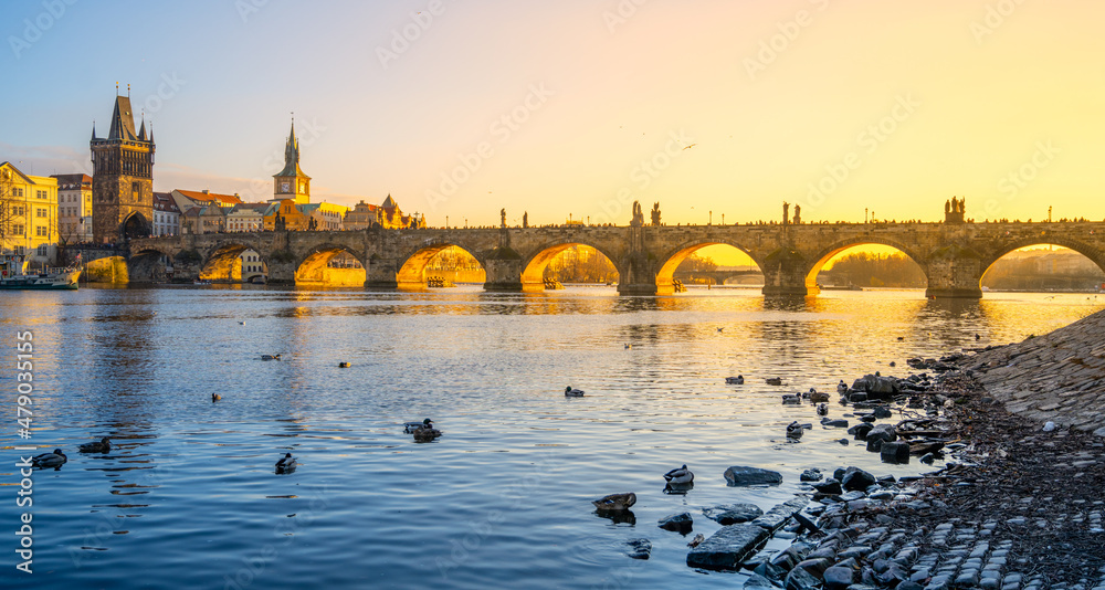 Charles Bridge over Vltava River in Prague
