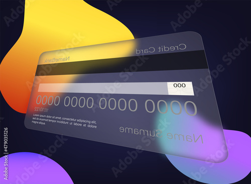 Glassmorphism credit card template. Credit card mockup icon. Glassmorphism style. Transparent plastic shopping debit cards. Glass bank payment card vector set