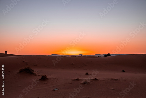 Beautiful view of sand dunes in sahara desert during dusk, Sunset over sand dunes in desert landscape