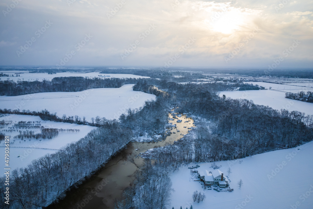 Aerial Drone of Snow in Princeton Plainbsoro Cranbury