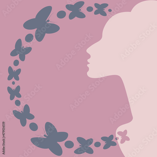elegant female profile and butterflies. Design element. charm
