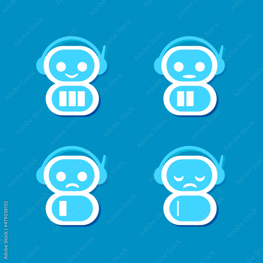battery charging robot icon. cute robot expression according to the battery power it has