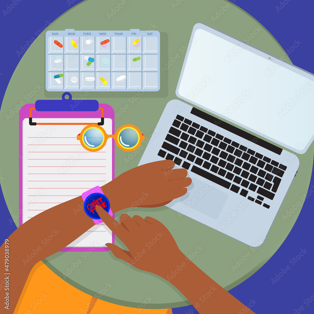 Person working on a table/having a break for self care and quiet time during home office working