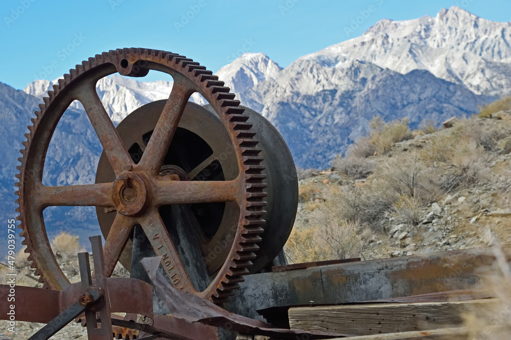 Fototapeta premium Old abandoned mining equipment in desert.