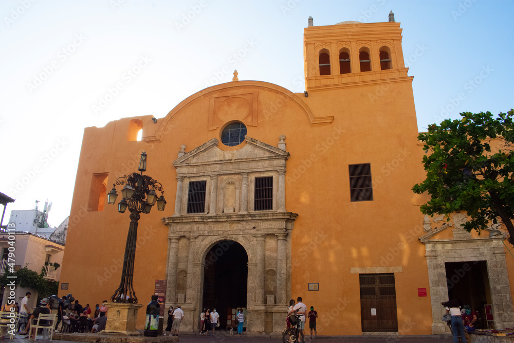 Old religious building located in Santo Domingo Square in the walled city of Cartagena, Colombia