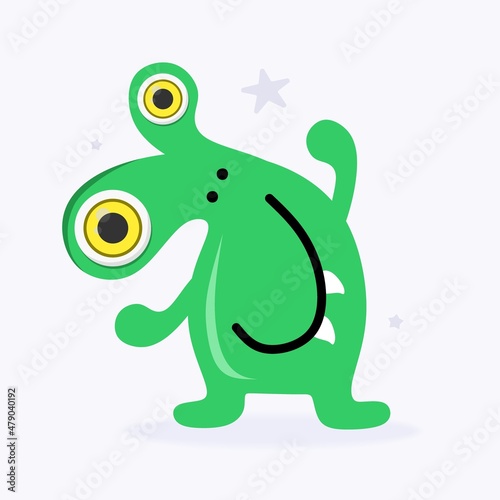 Funny Space Monster. Cute Alien  Planets  Rockets  UFOs. Isolated on a white background. Vector illustration.