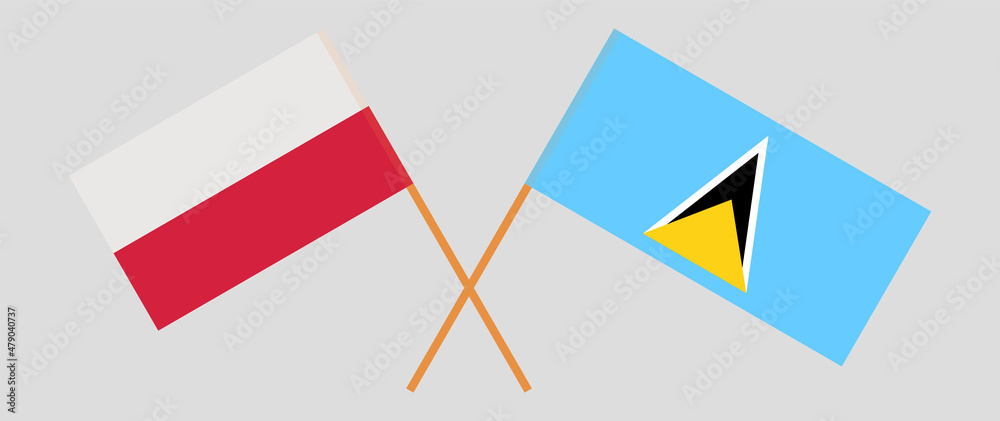 Crossed flags of Poland and Saint Lucia. Official colors. Correct proportion Crossed flags of Poland and Saint Lucia. Official colors. Correct proportion