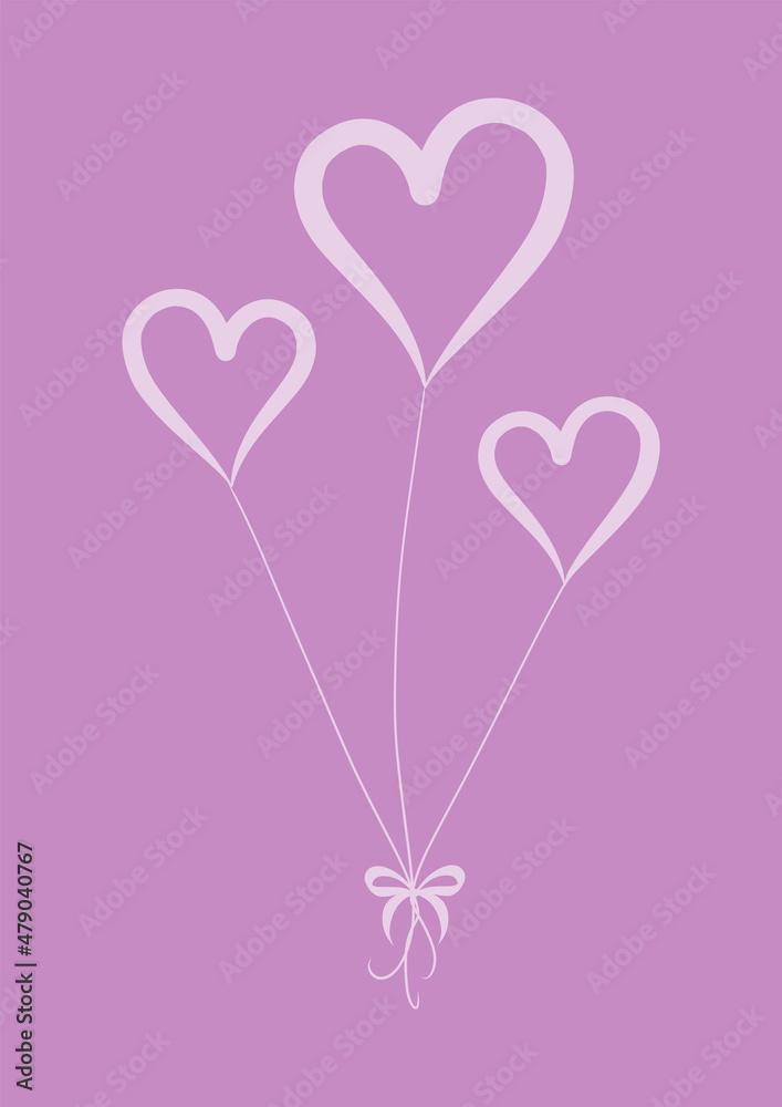 pink heart with ribbon, Valentine’s Day, greeting card 