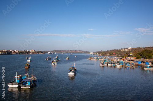 Iconic view of Mandovi river front at Panaji, Goa. photo