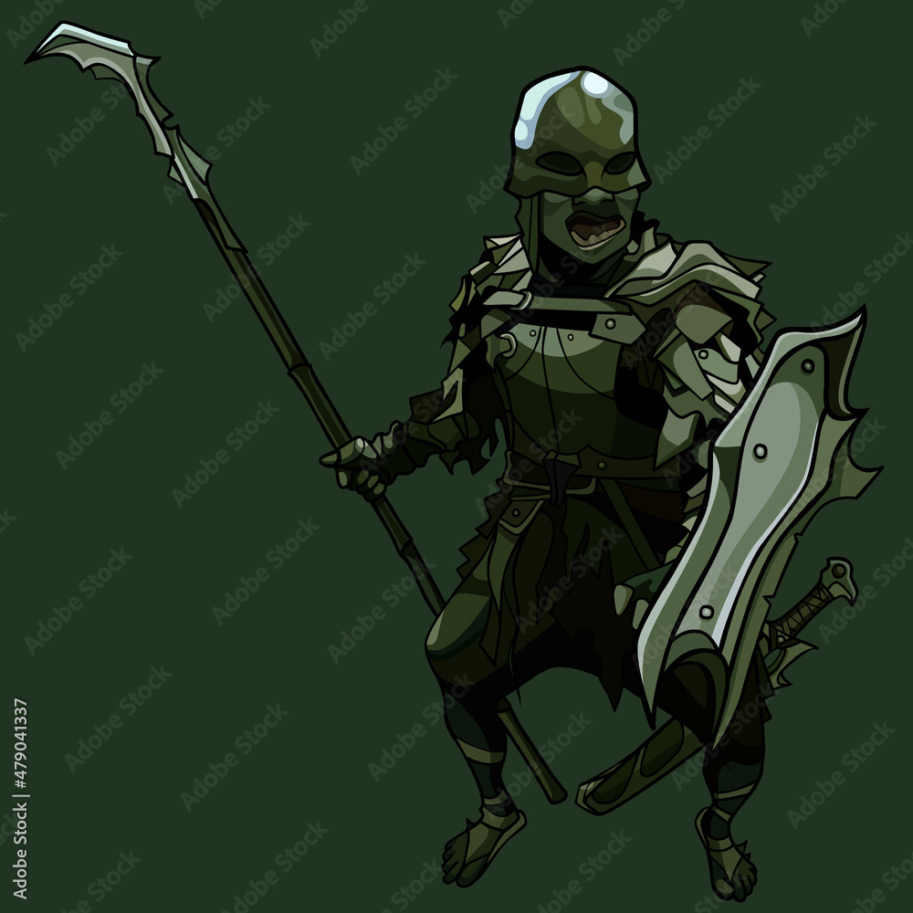 cartoon fantastic orc armed with spear sword and shield cartoon fantastic orc armed with spear sword and shield
