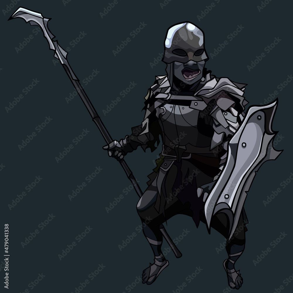 cartoon fantastic orc in military uniform with spear and shield cartoon fantastic orc in military uniform with spear and shield
