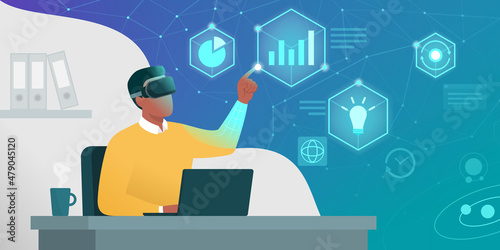 Businessman working and interacting with virtual reality