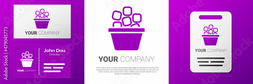 Logotype Ice bucket filled with ice cubes icon isolated on white background. Logo design template element. Vector