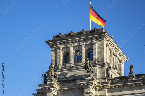 Fragments of the Reichstag building - Headquarter of the German Parliament  Deutscher Bundestag  in Berlin  Germany.