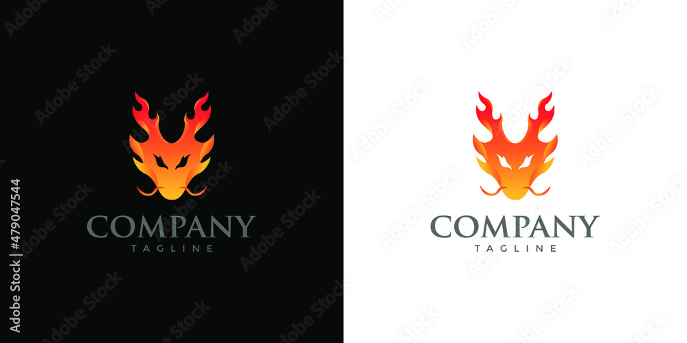 Fototapeta premium fire flames set dragon head orange gradients logo template vector