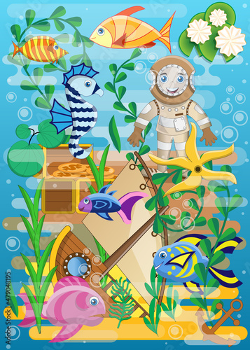 Underwater world. Background. Vector illustration.