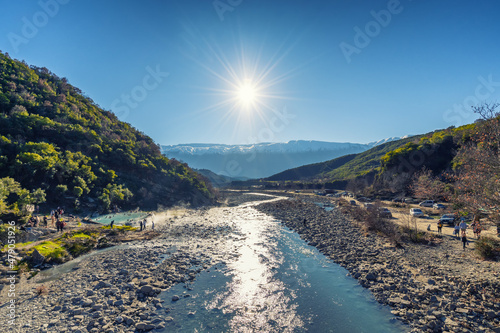 Stream of hot sulfuric water in the thermal baths of Permet Albania photo