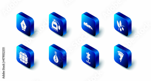 Set Perfume, Men shoes, Olives branch, Slice of pizza, Mannequin, Mandolin, Barrel for wine and Pope hat icon. Vector