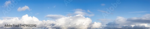 Fototapeta Naklejka Na Ścianę i Meble -  Panoramic View of Cloudscape during a cloudy blue sky sunny day. Taken on the West Coast of British Columbia, Canada.