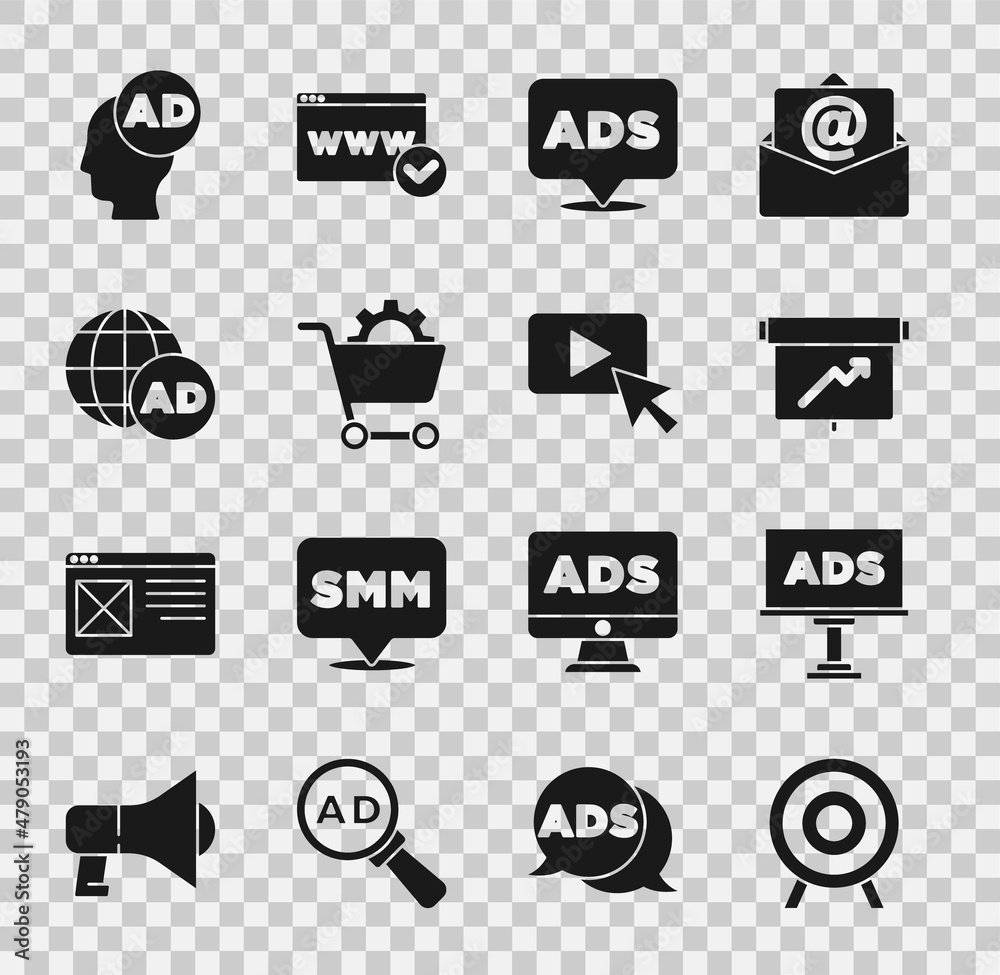 Set Target sport, Advertising, Board with graph chart, Shopping cart, and icon. Vector Set Target sport, Advertising, Board with graph chart, Shopping cart, and icon. Vector