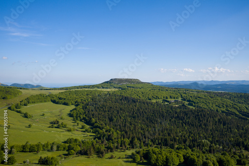 The green forest and the Ardeche countryside in Europe, France, Ardeche, in summer, on a sunny day.