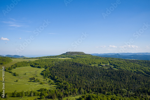 The Ardeche countryside and its immense forests in Europe, France, Ardeche, in summer, on a sunny day. © Florent