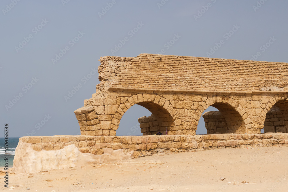 The ruins of the aqueduct in Caesarea