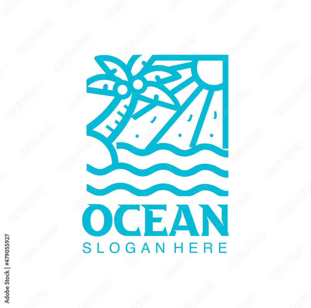 Minimalist palm sunset sunrise beach logo design Line art icon vector ...