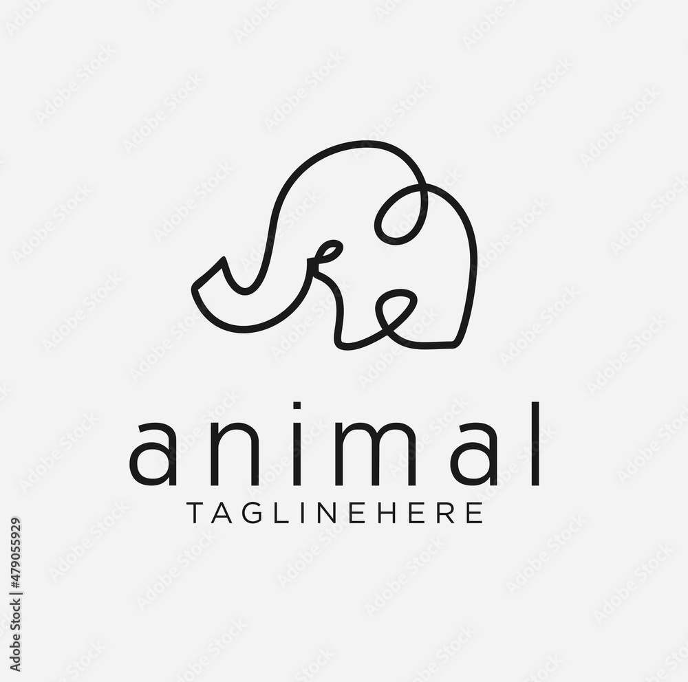 Elephant Logo mascot line art Design Vector with Modern Illustration Concept Style minimalist Mammoth Stock Vector 