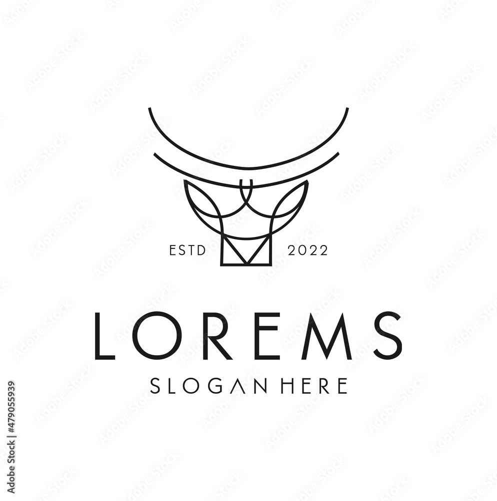 Head Buffalo Strong Line Outline Logo Vector Icon Illustration of bull ...